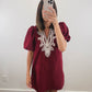 The Merlot Dress | Burgundy Embroidered Corduroy Mini Dress