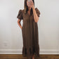 The Meadow Dress | Brown Eyelet Puff Sleeve Midi Dress