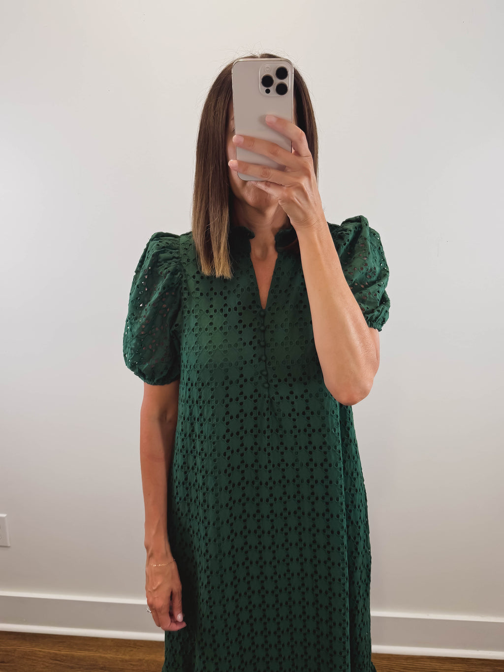 The Meadow Dress | Green Eyelet Puff Sleeve Midi Dress