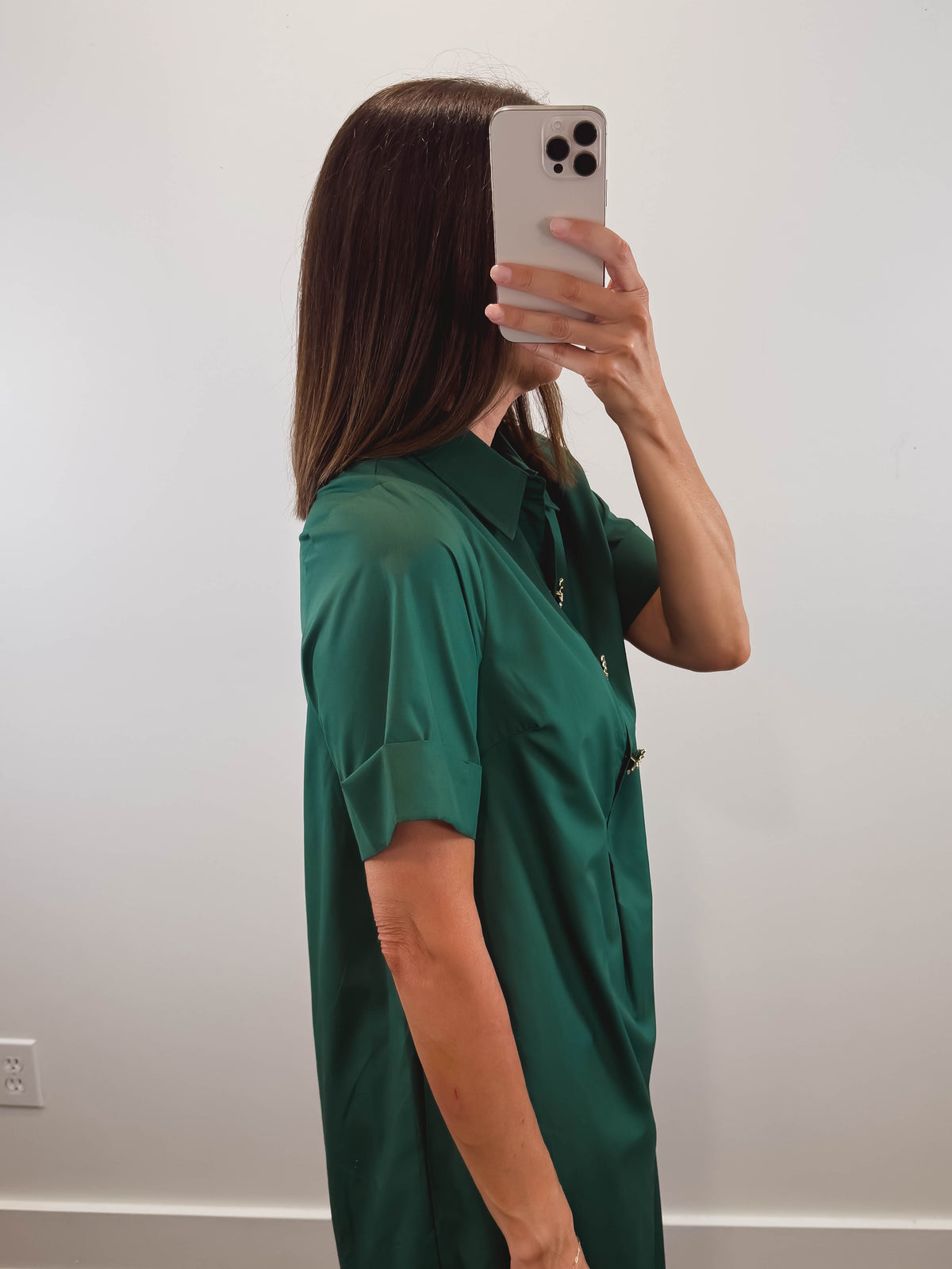 The Evergreen Lane Dress | Green Collared Short Sleeve Midi Dress
