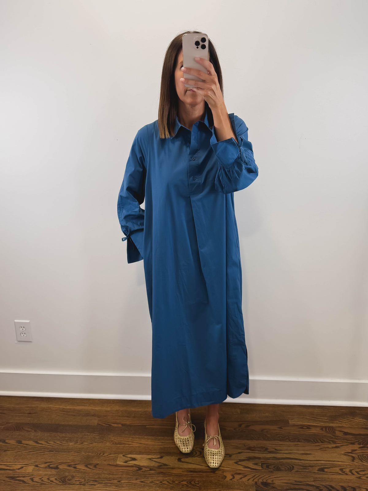 The Misty Morning Dress | Blue Collared Long Sleeve Midi Dress