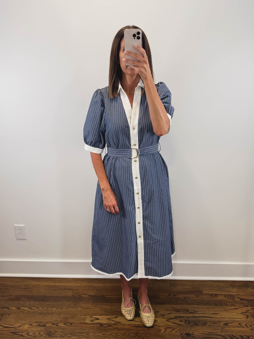 The Oxford Stripe Dress | Blue Striped Short Sleeve Midi Dress