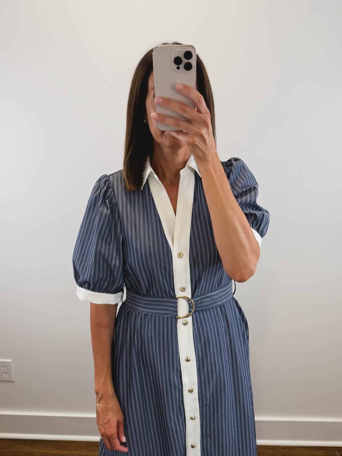 The Oxford Stripe Dress | Blue Striped Short Sleeve Midi Dress