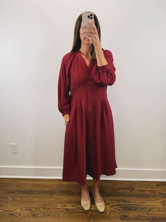 The Vivienne Dress | Burgundy Long Sleeve Midi Dress