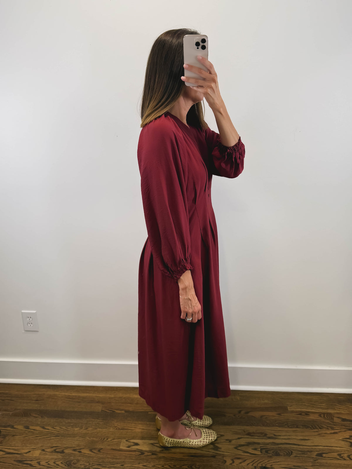 The Vivienne Dress | Burgundy Long Sleeve Midi Dress