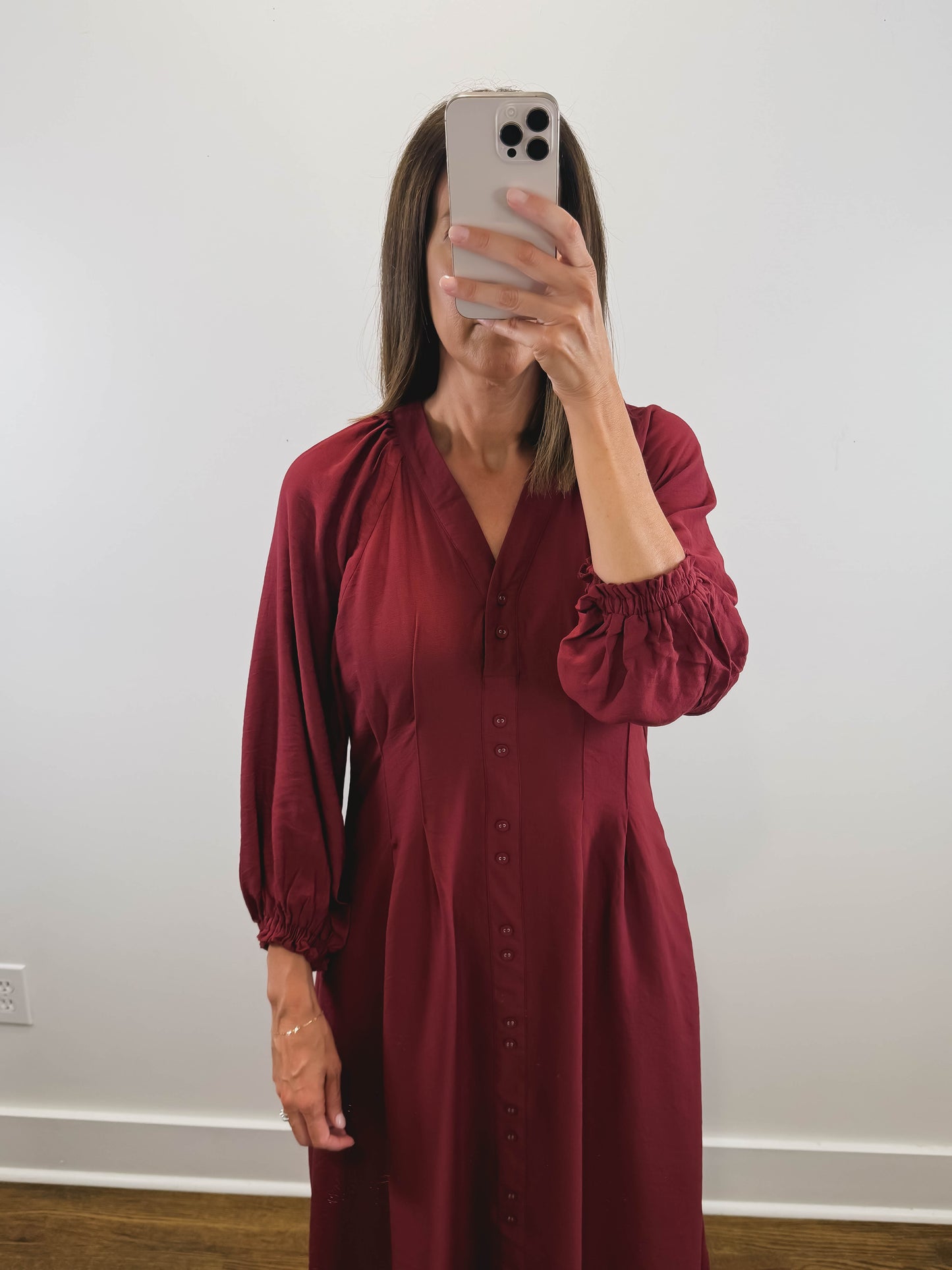 The Vivienne Dress | Burgundy Long Sleeve Midi Dress
