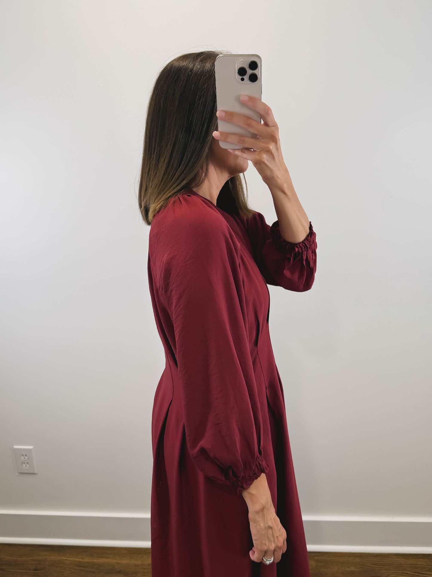 The Vivienne Dress | Burgundy Long Sleeve Midi Dress
