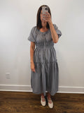 The Nantucket Gingham Dress | Navy Smocked Puff Sleeve Midi Dress