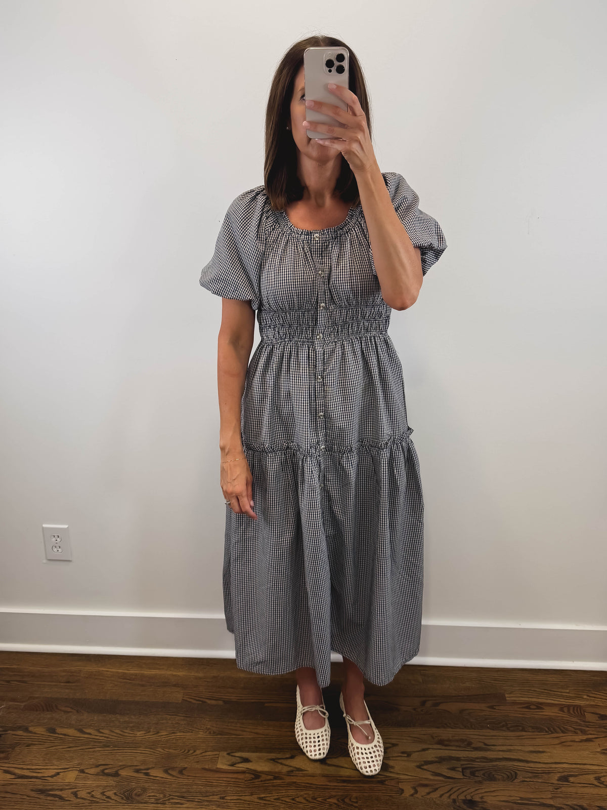The Nantucket Gingham Dress | Navy Smocked Puff Sleeve Midi Dress