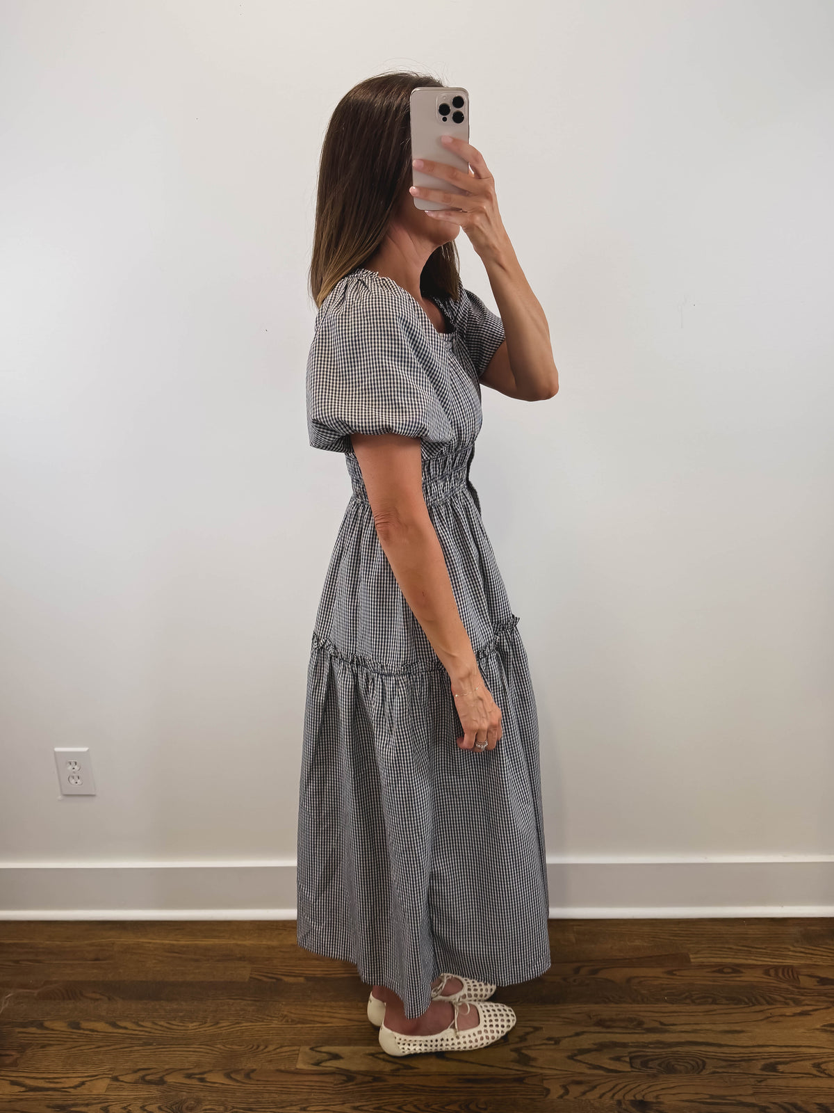 The Nantucket Gingham Dress | Navy Smocked Puff Sleeve Midi Dress
