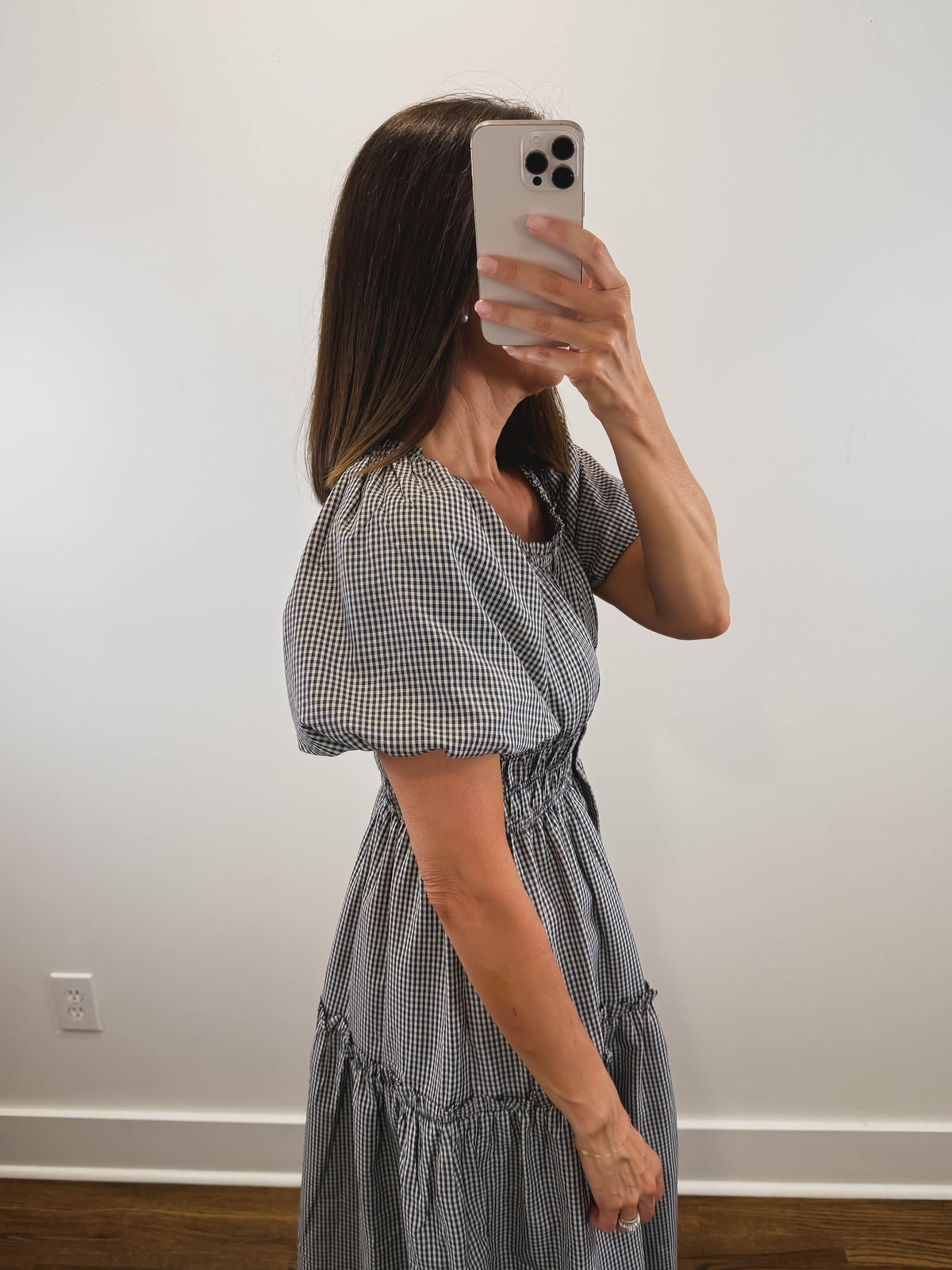 The Nantucket Gingham Dress | Navy Smocked Puff Sleeve Midi Dress