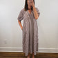 The Oakley Dress | Brown Striped Puff Sleeve Midi Dress