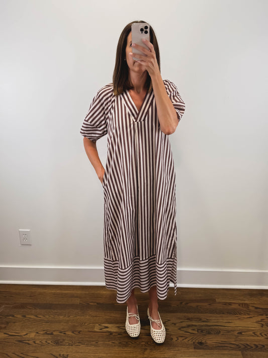 Brown Striped Lightweight Midi Dress