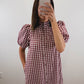 The Heritage Gingham Dress | Burgundy Puff Sleeve Midi Dress