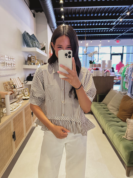 The Lauren Top in Brown and White