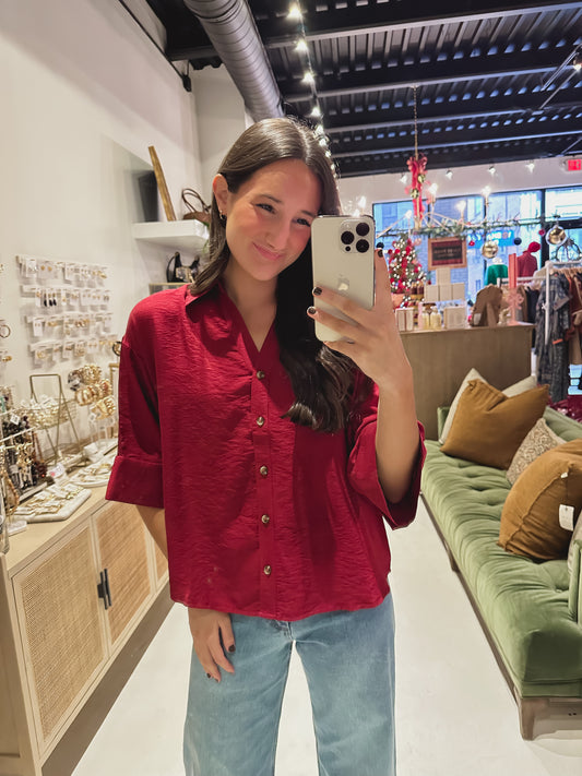 DOORBUSTER! The Easy Button Up Top in Wine