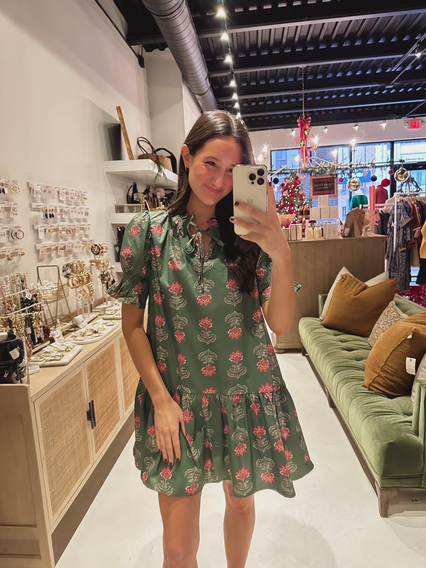 DOORBUSTER! The Green and Pink Floral Drop Waist Dress