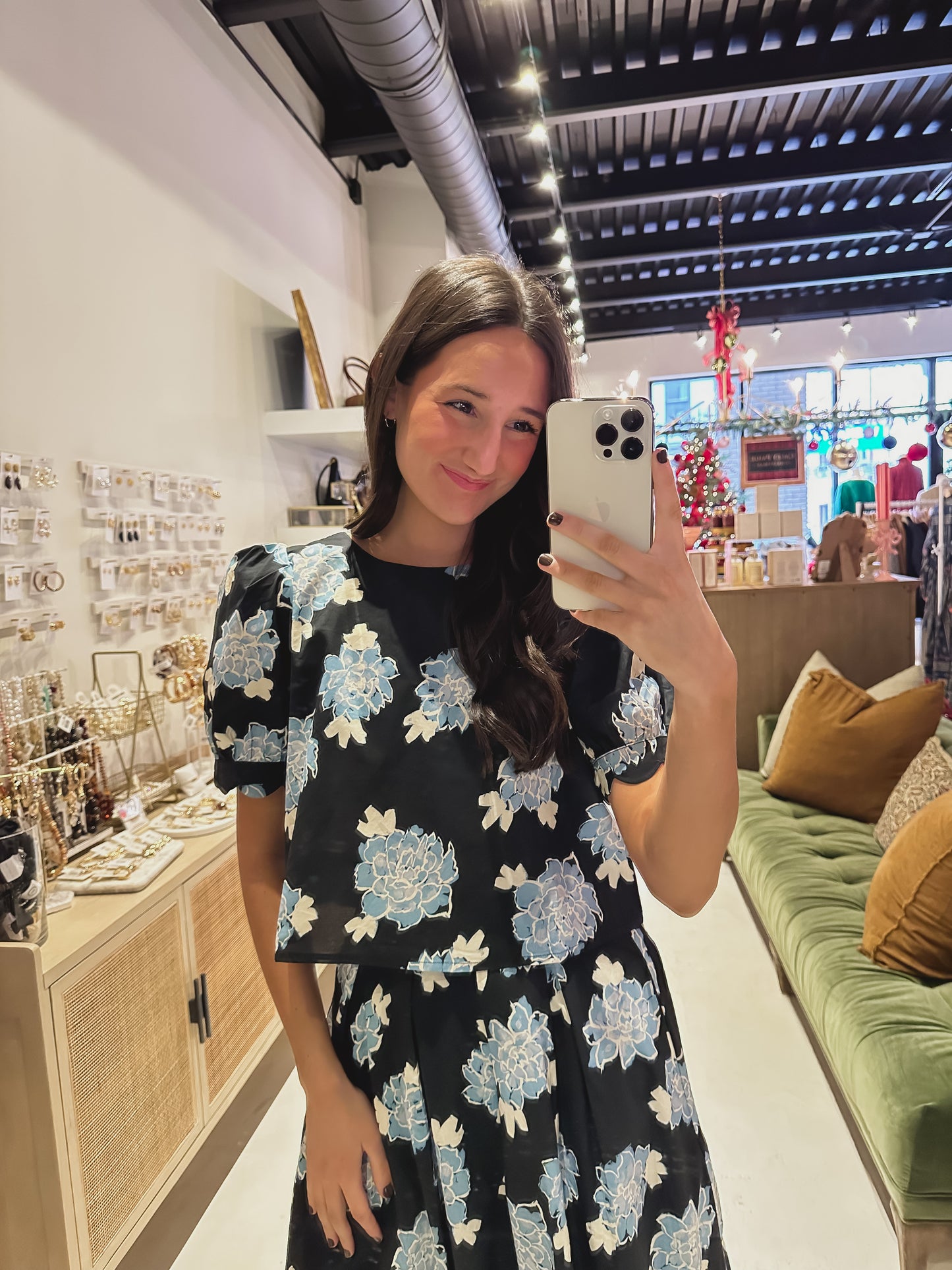 DOORBUSTER! Navy and Blue Floral Top