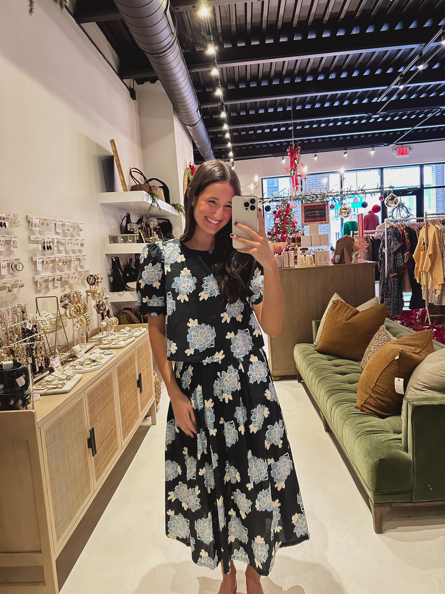 DOORBUSTER! Navy and Blue Floral Skirt