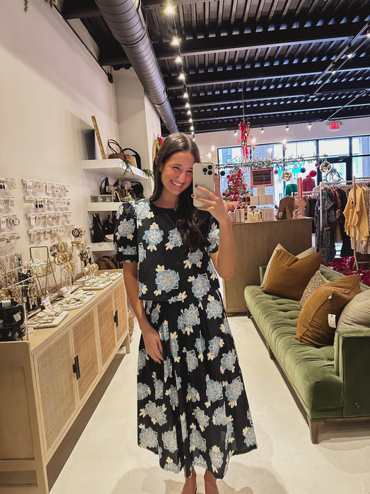 DOORBUSTER! Navy and Blue Floral Skirt