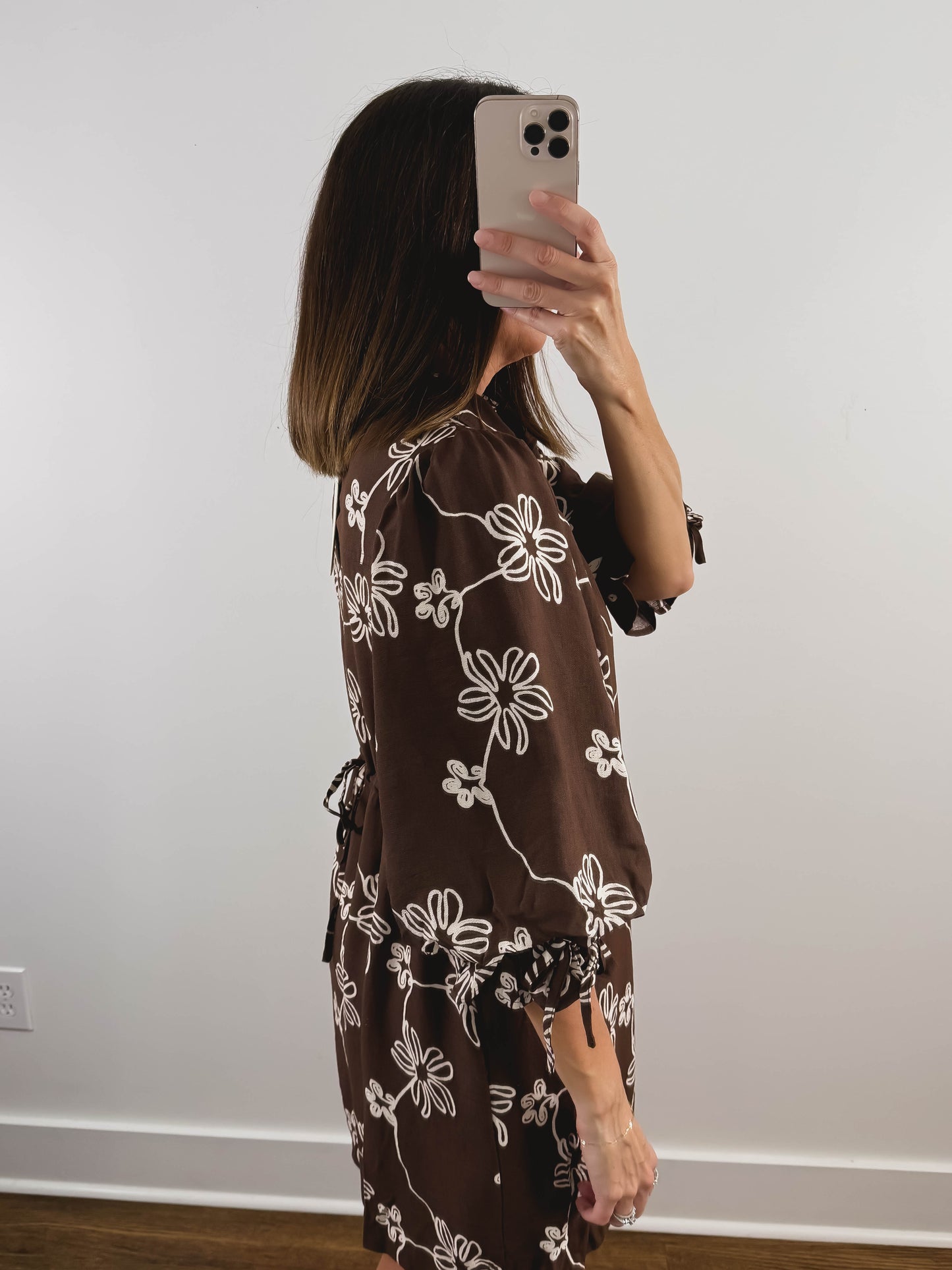 The Daisy Chain Dress | Brown Embroidered Mini Dress