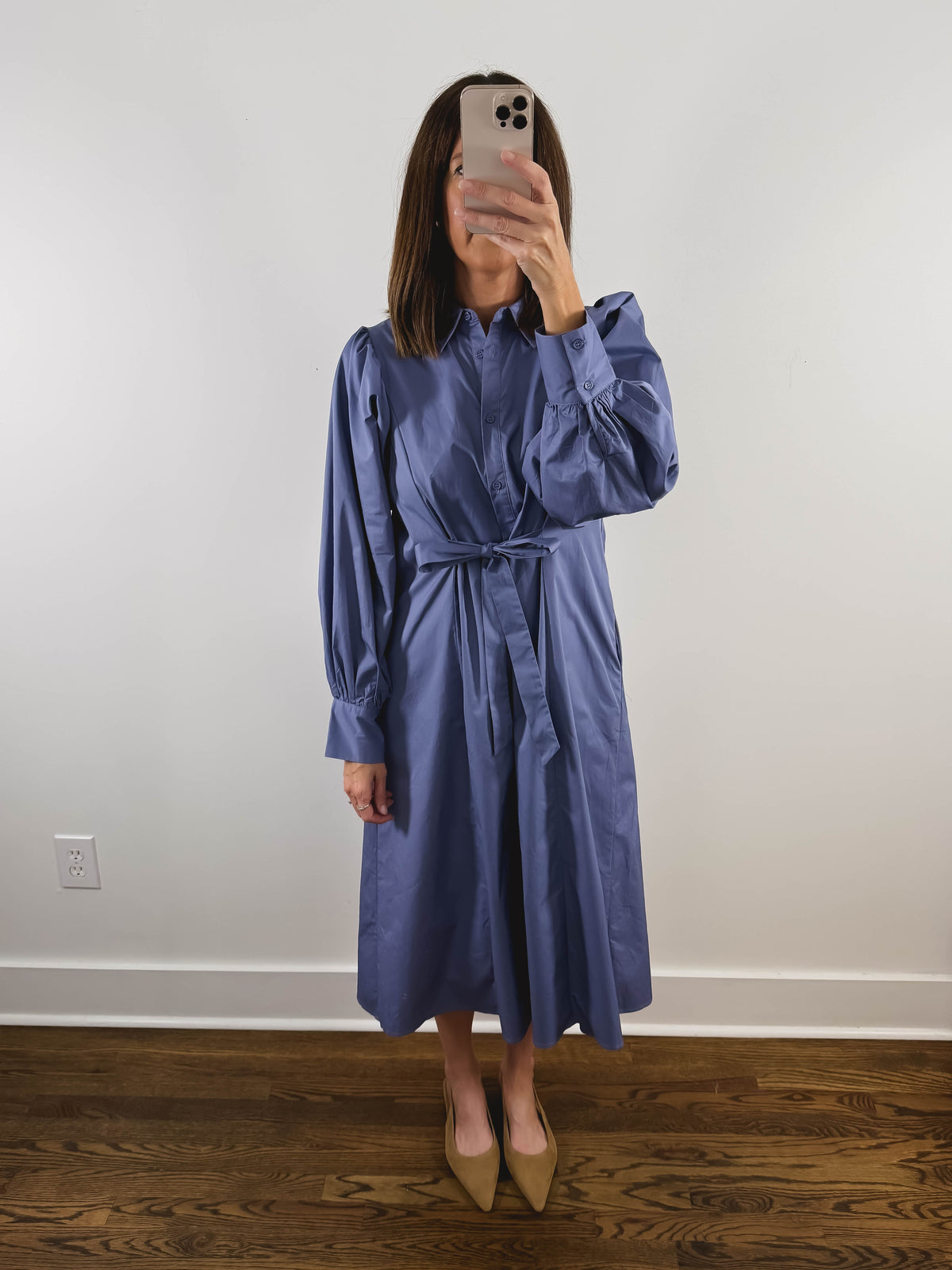 The Blue Whisper Dress | Dusty Blue Long Sleeve Midi Dress