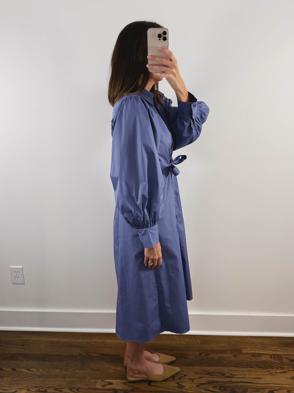 The Blue Whisper Dress | Dusty Blue Long Sleeve Midi Dress