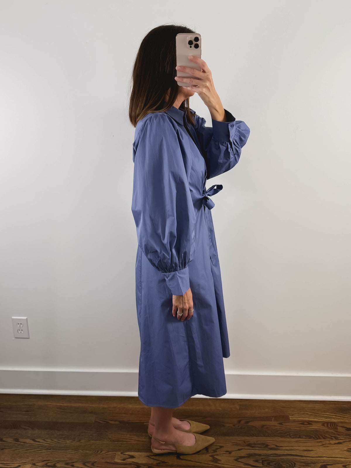 The Blue Whisper Dress | Dusty Blue Long Sleeve Midi Dress