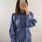 The Blue Whisper Dress | Dusty Blue Long Sleeve Midi Dress
