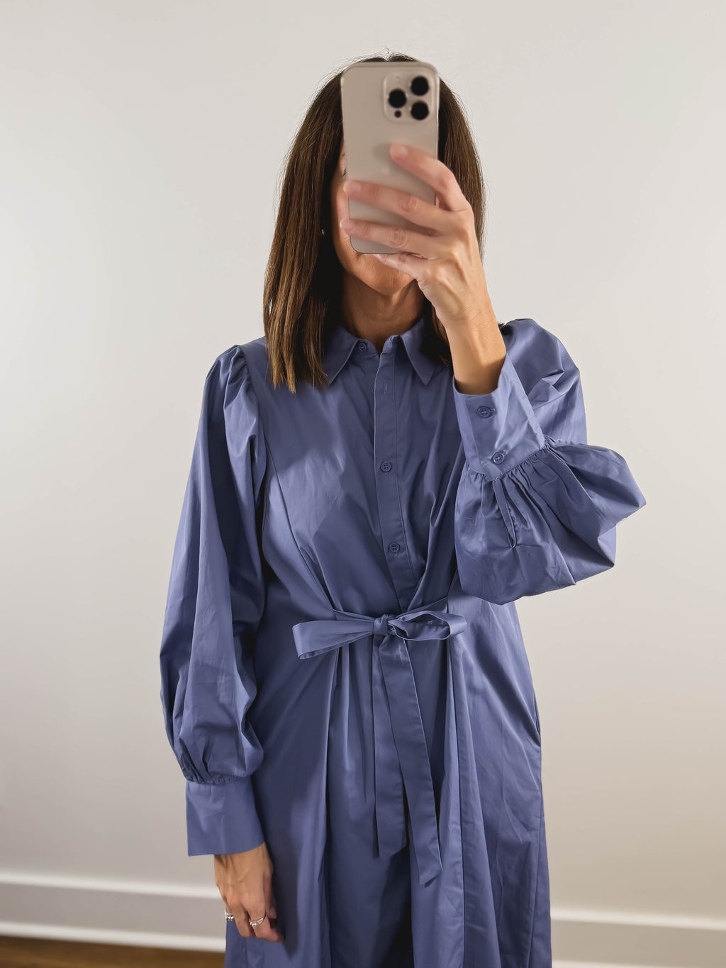 The Blue Whisper Dress | Dusty Blue Long Sleeve Midi Dress
