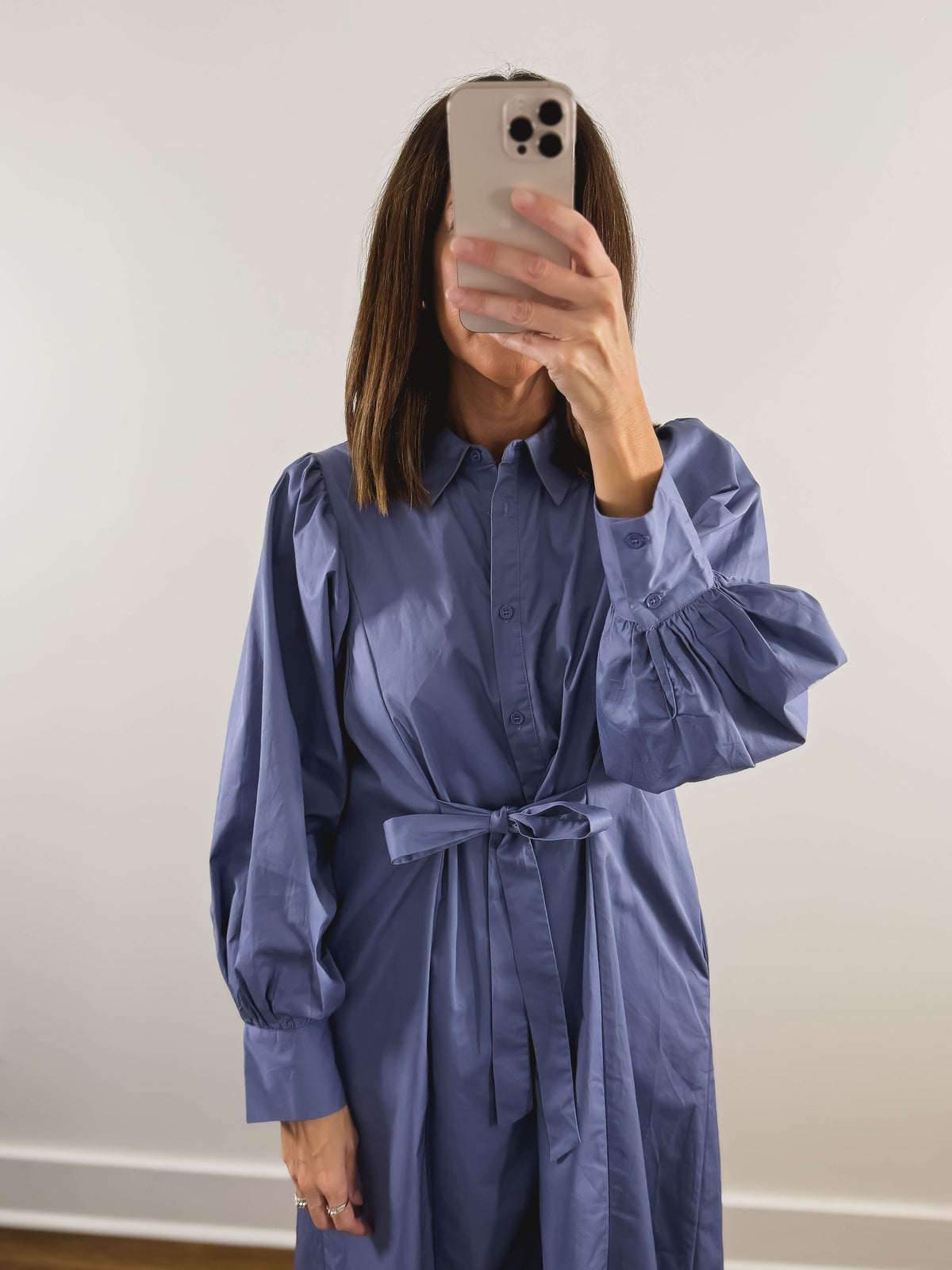 The Blue Whisper Dress | Dusty Blue Long Sleeve Midi Dress