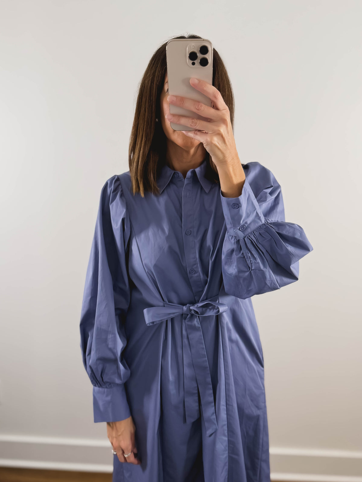 The Blue Whisper Dress | Dusty Blue Long Sleeve Midi Dress