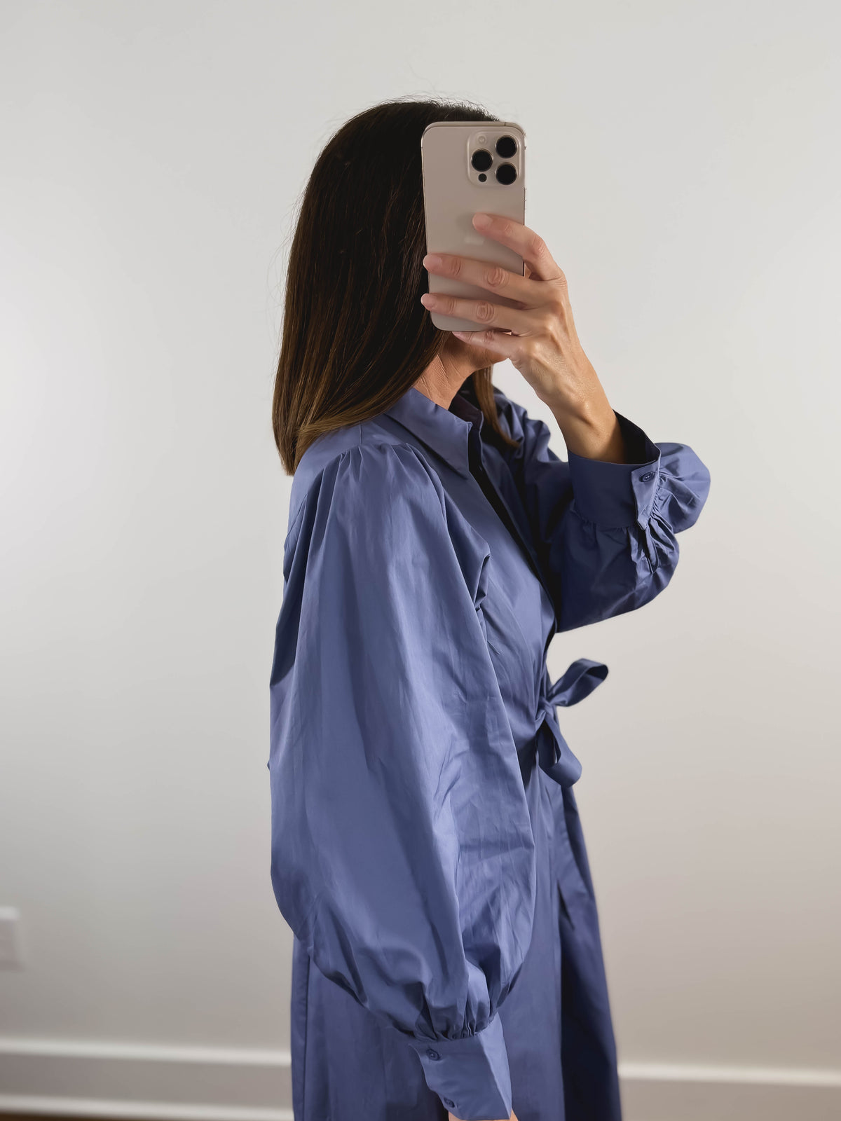 The Blue Whisper Dress | Dusty Blue Long Sleeve Midi Dress