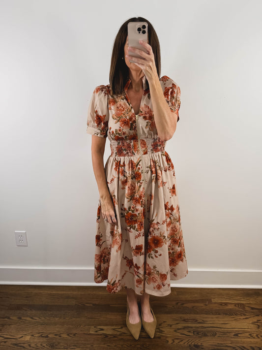 The Harvest Bloom Dress | Fall Floral Church Midi Dress