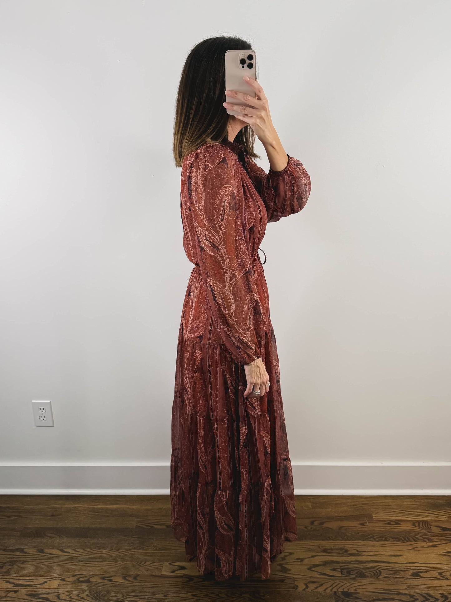 The Sedona Dress | Rust Paisley Wedding Guest Maxi Dress