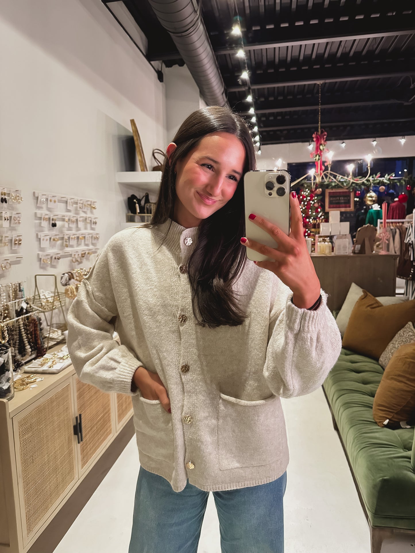 The Gold Button Cardigan in Cream