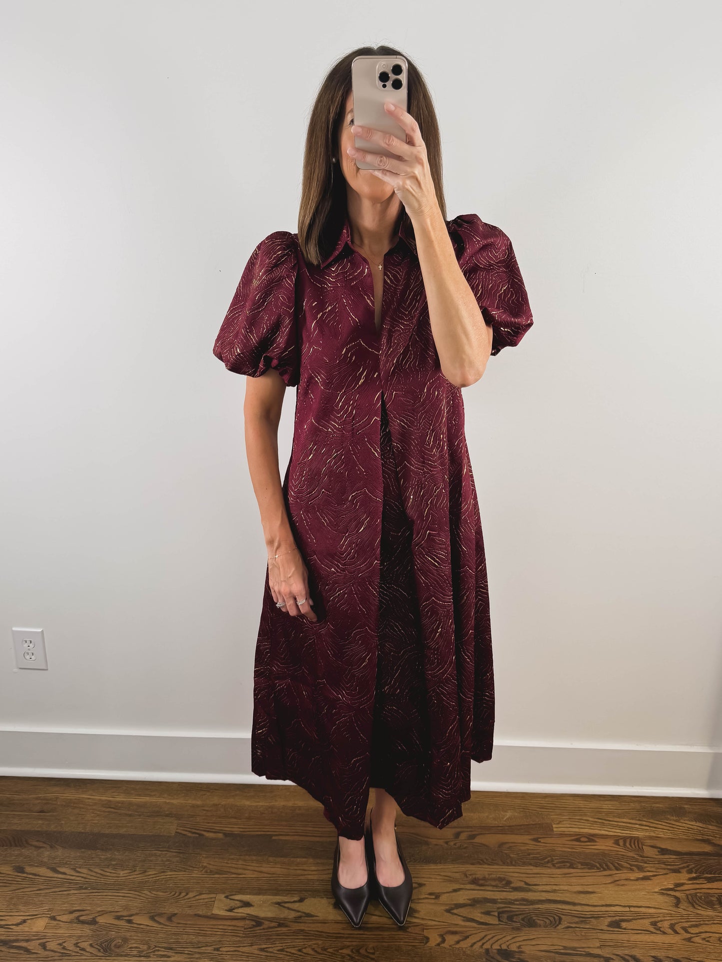 The Garnet Dress | Burgundy Wedding Guest Midi Dress