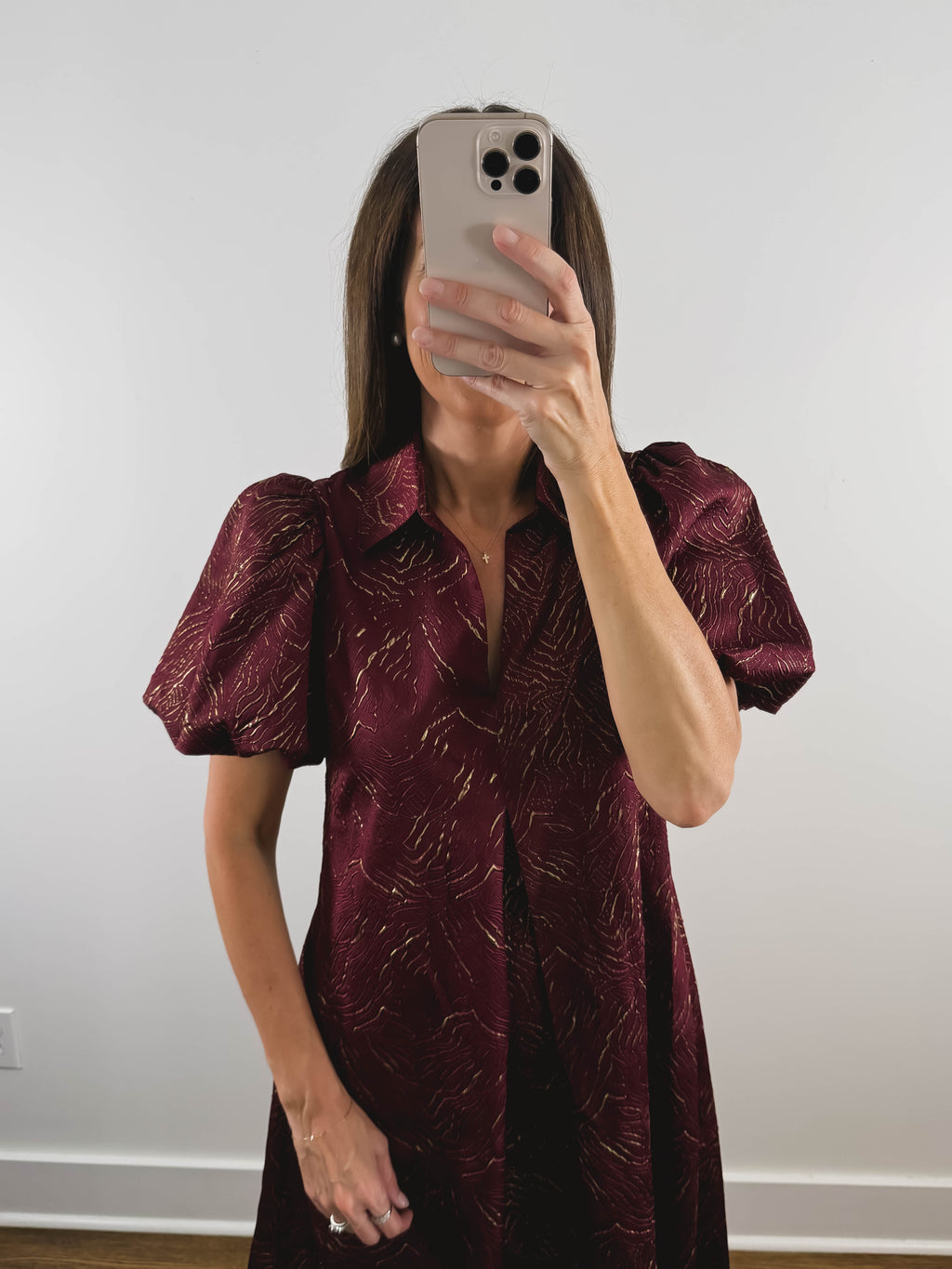 The Garnet Dress | Burgundy Puff Sleeve Midi Dress