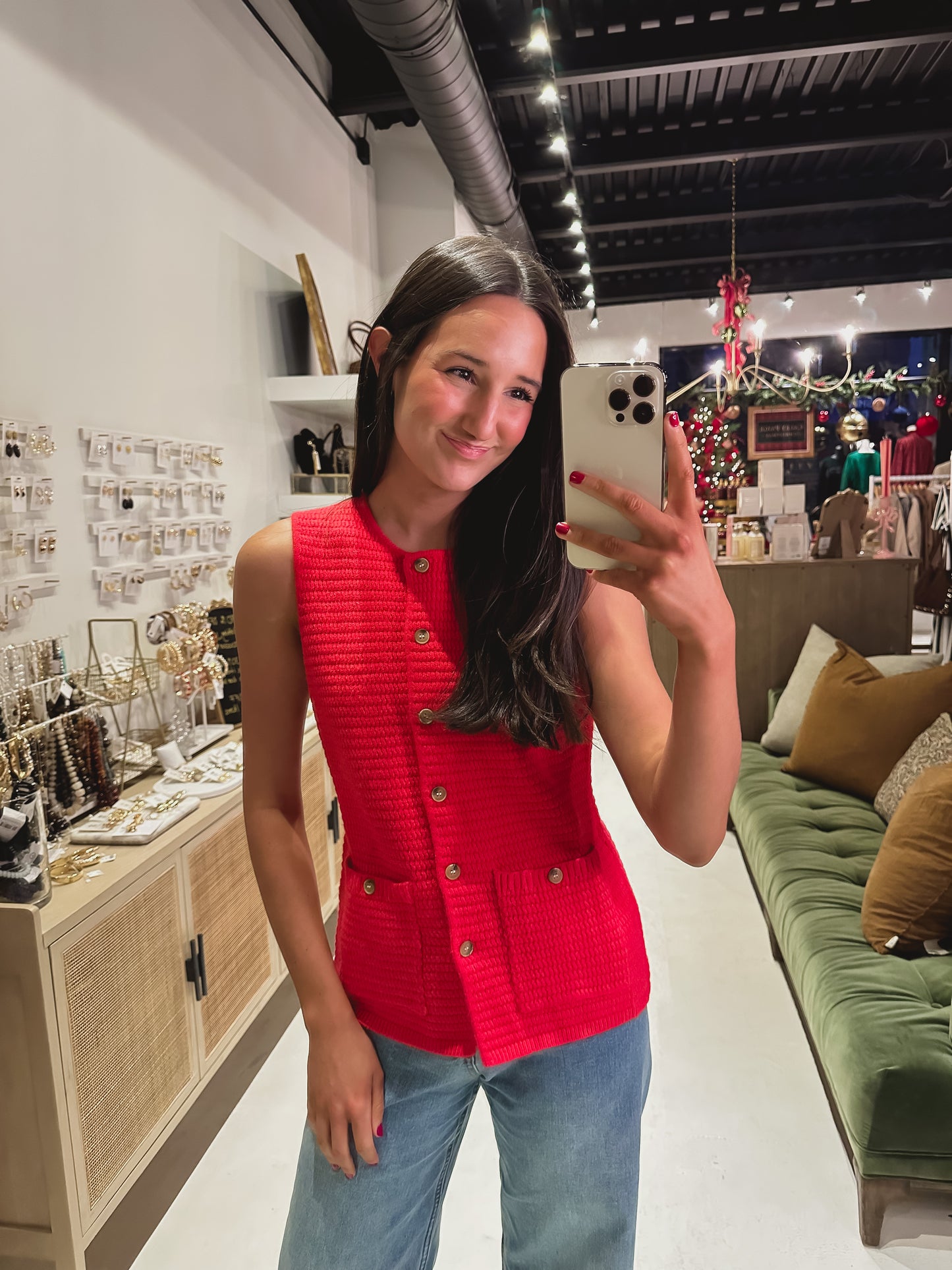 DOORBUSTER! Textured Sweater Vest in Red