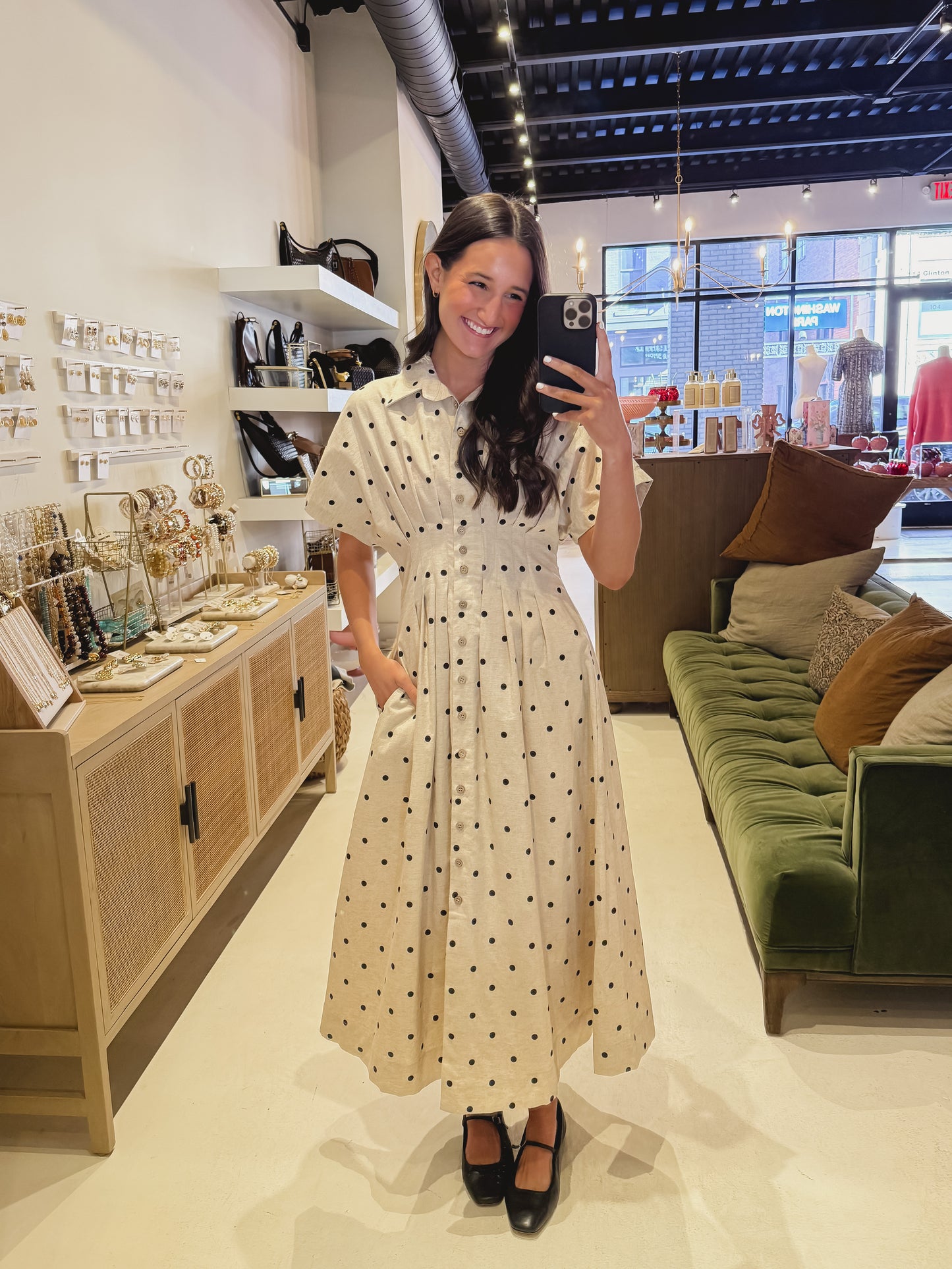 Beige Polka Dot Dress