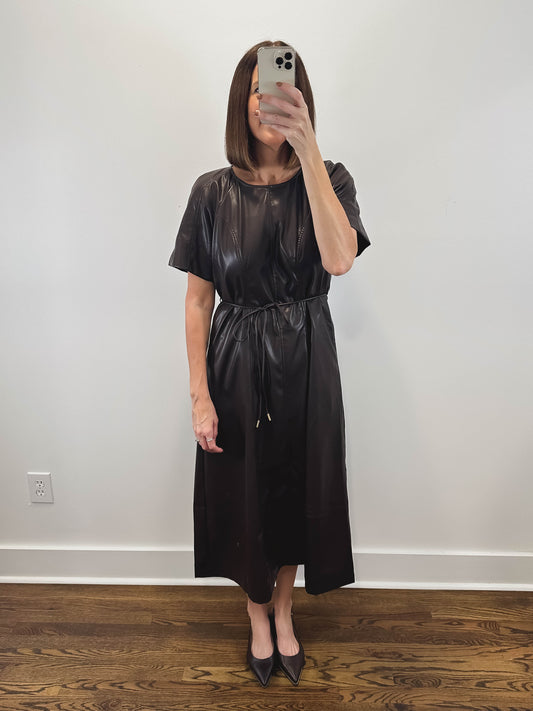 The Mahogany Dress | Brown Faux Leather Midi Dress