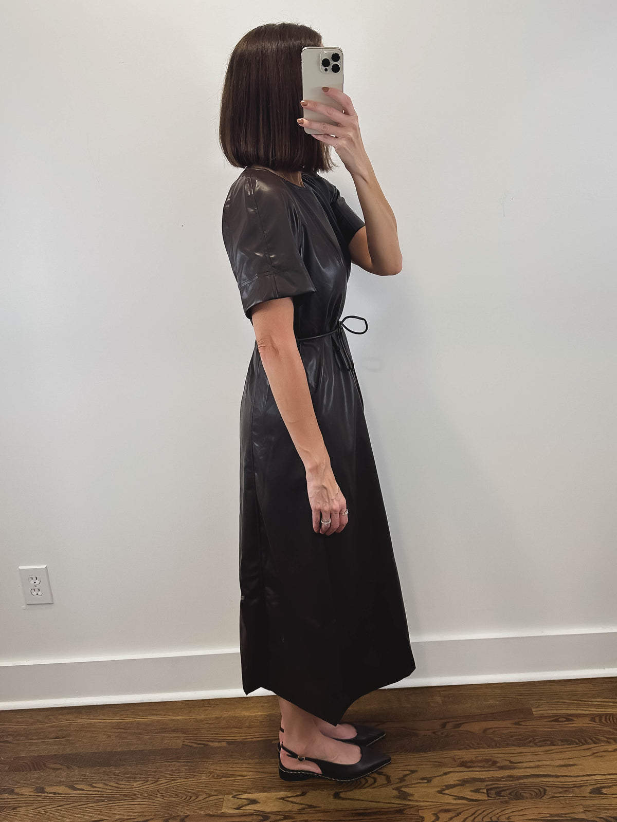The Mahogany Dress | Brown Faux Leather Midi Dress