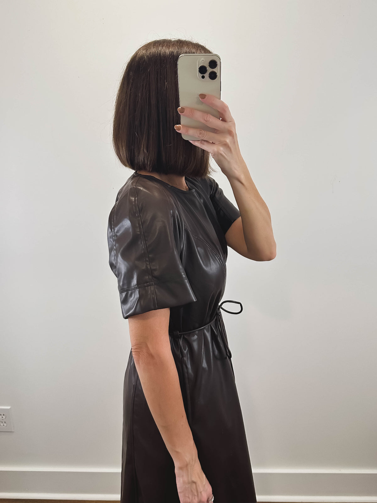 The Mahogany Dress | Brown Faux Leather Midi Dress