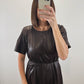 The Mahogany Dress | Brown Faux Leather Midi Dress