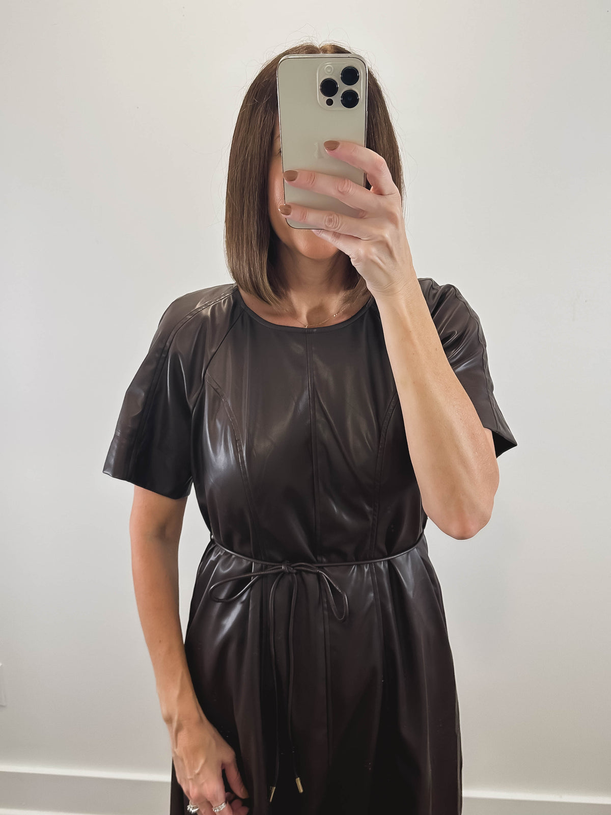 The Mahogany Dress | Brown Faux Leather Midi Dress