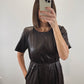 The Mahogany Dress | Brown Faux Leather Midi Dress