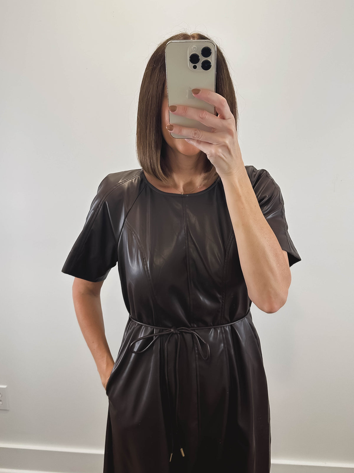 The Mahogany Dress | Brown Faux Leather Midi Dress