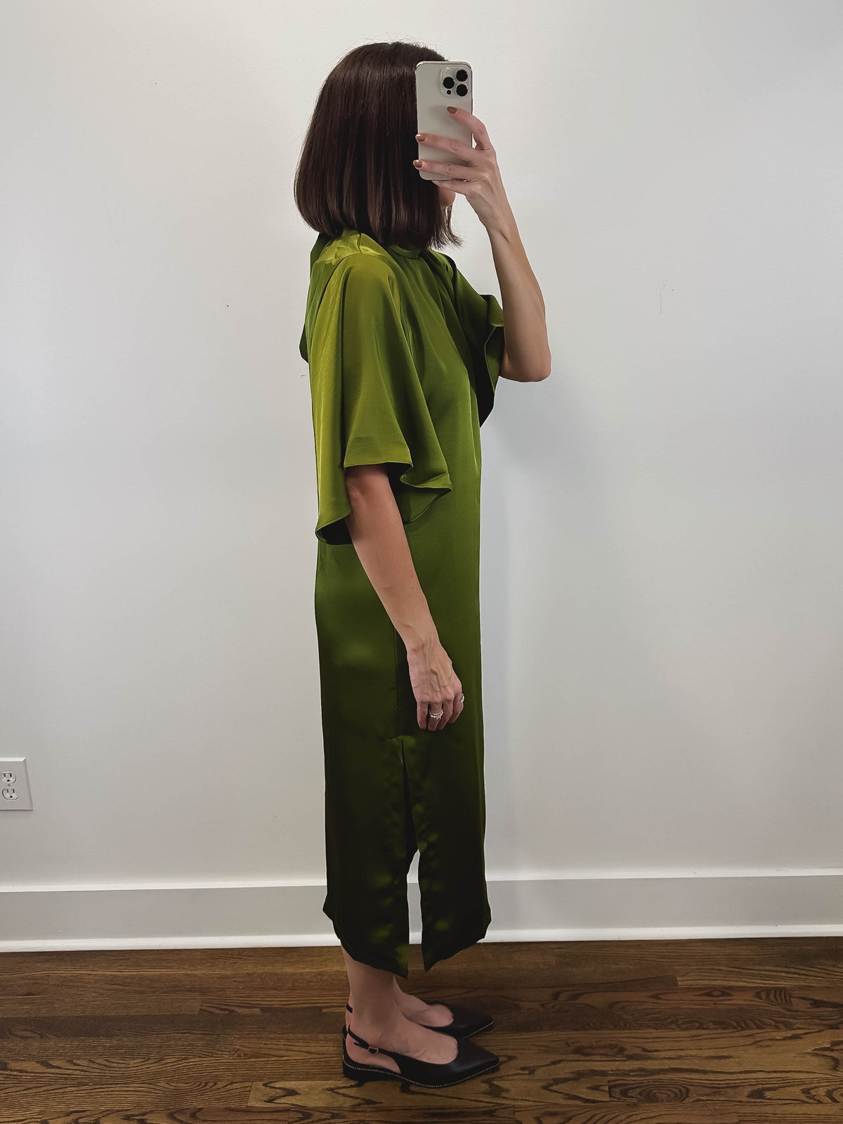 The Bordeaux Dress | Green Satin Midi Dress