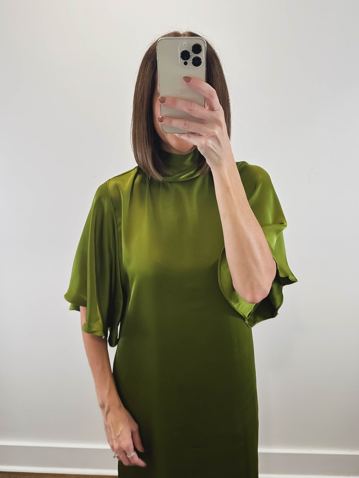 The Bordeaux Dress | Green Satin Midi Dress