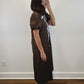 The Folklore Dress | Brown Embroidered Puff Sleeve Midi Dress